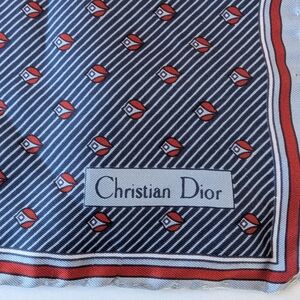 Dior Navy and Red Patterned Scarf
